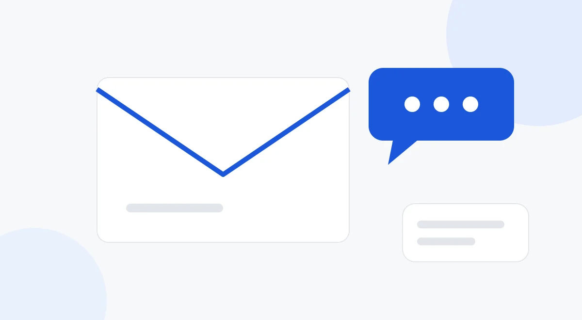 Write to us and we reply Illustration of an envelope and a reply speech bubble.