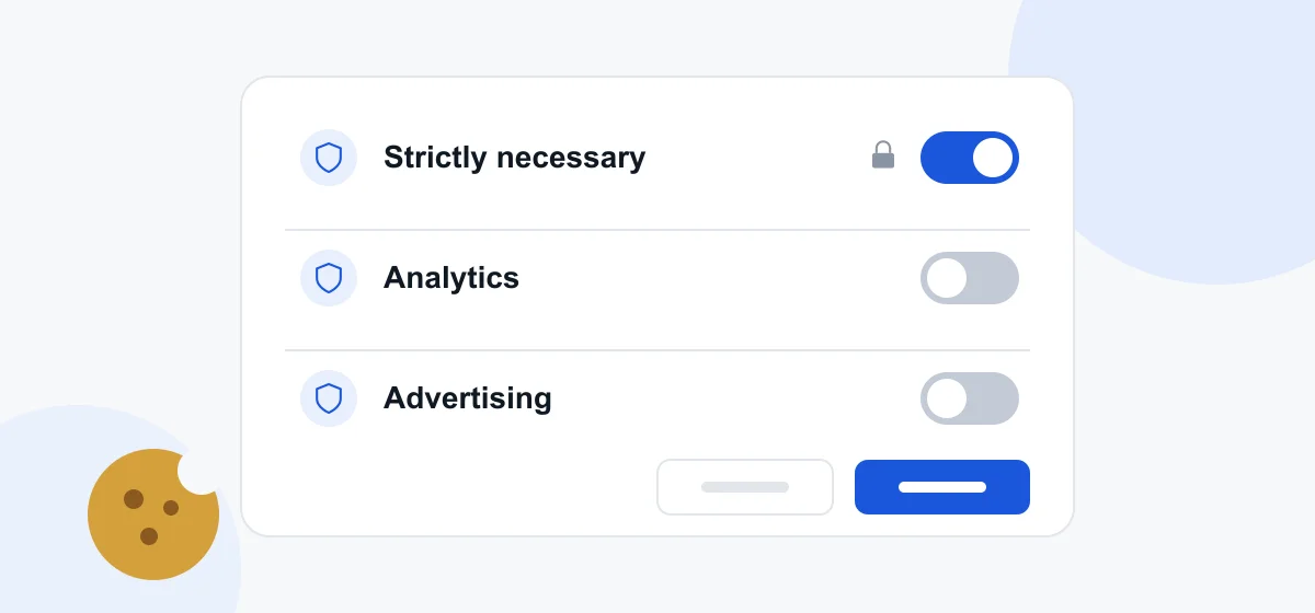 Choosing which cookies to allow Cookie settings panel with strictly necessary cookies switched on and analytics and advertising cookies switched off.