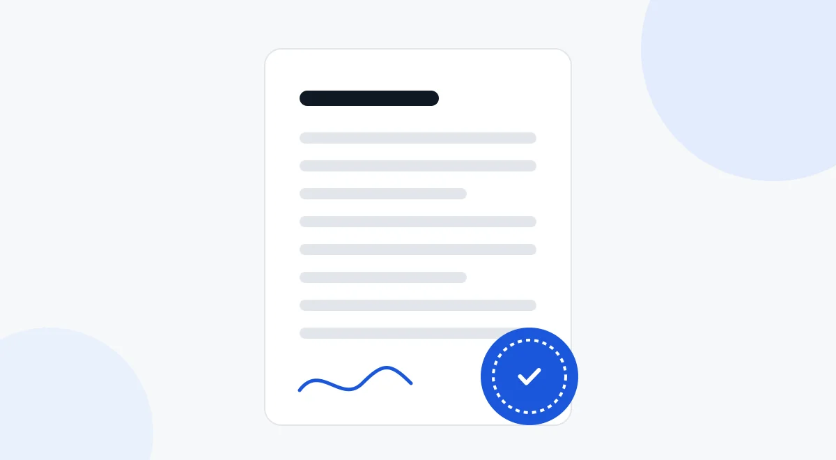 Agreeing to the site's terms Illustration of a signed document with an approval seal.